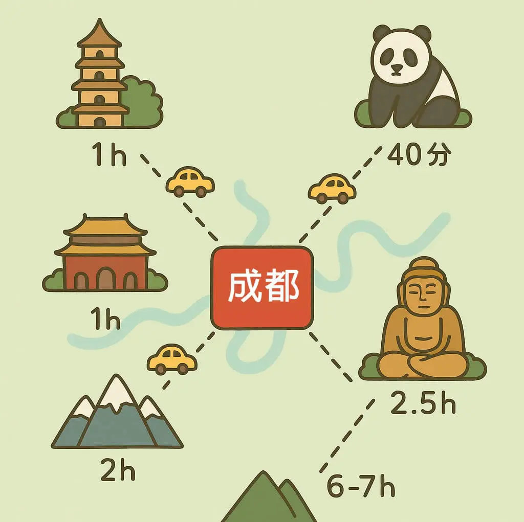 成都市區 → 熱門景點車程
