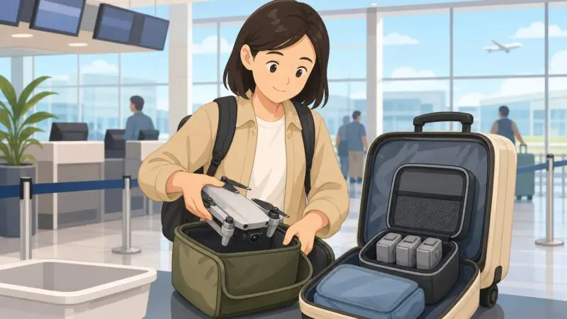 台灣旅客攜帶空拍機與鋰電池入境大陸前的行李準備示意圖