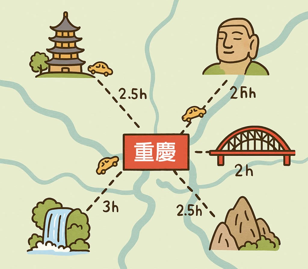 重慶市區 → 熱門景點車程