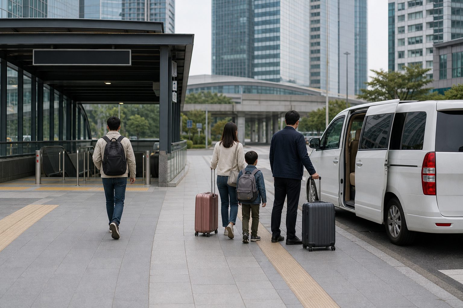 輕裝自由行旅客搭大眾運輸，家庭旅客帶行李搭乘包車