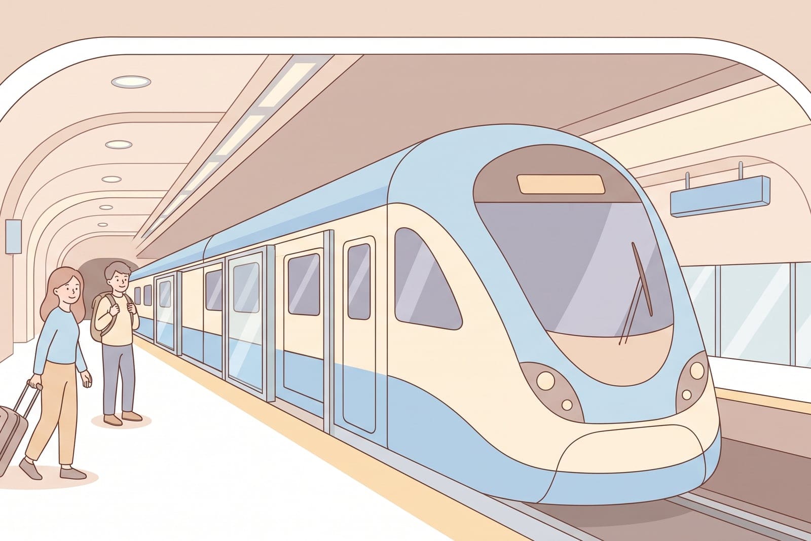 大興機場快線月台與列車卡通示意圖