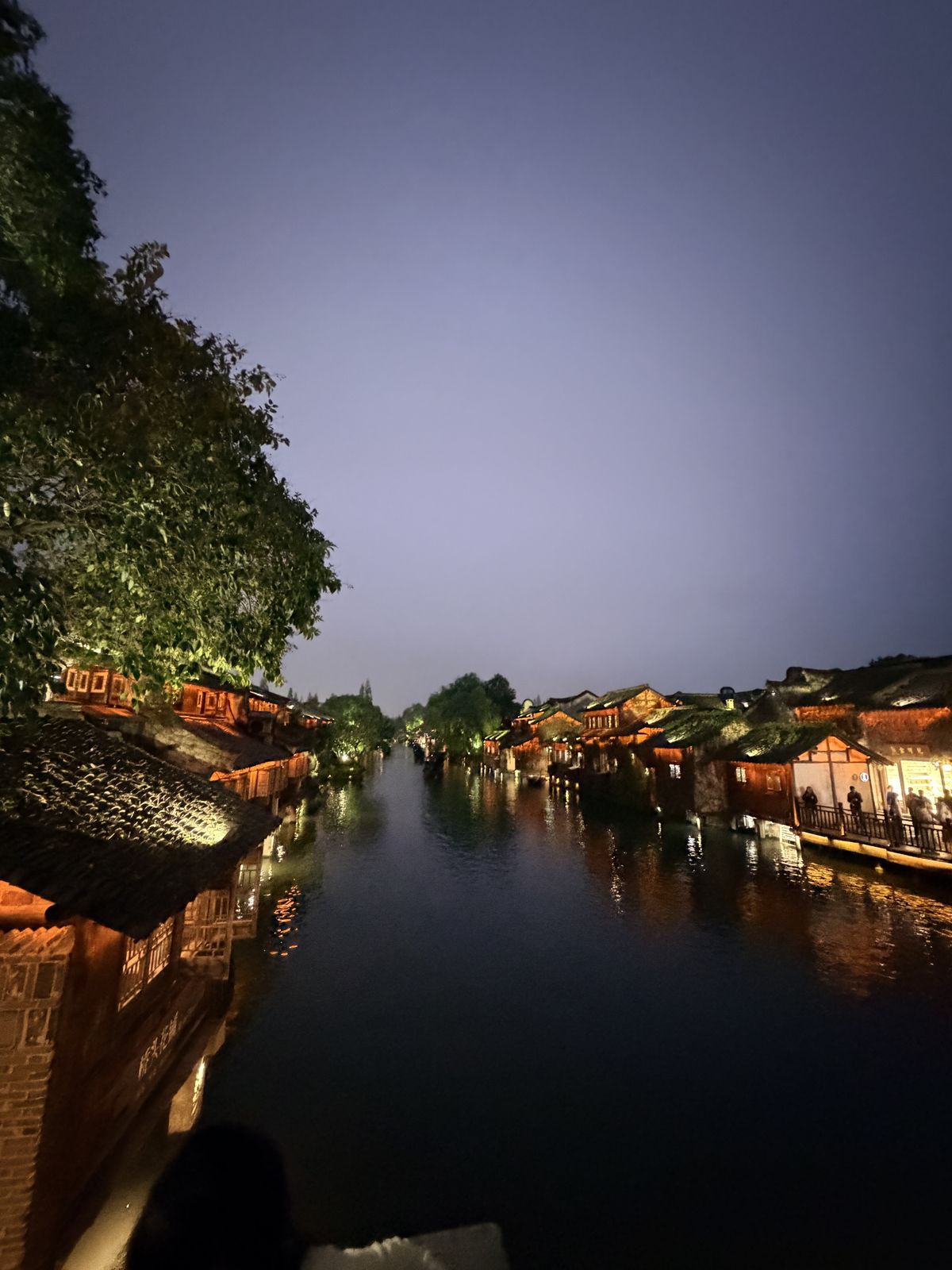 烏鎮西柵夜間河道燈火與烏篷船