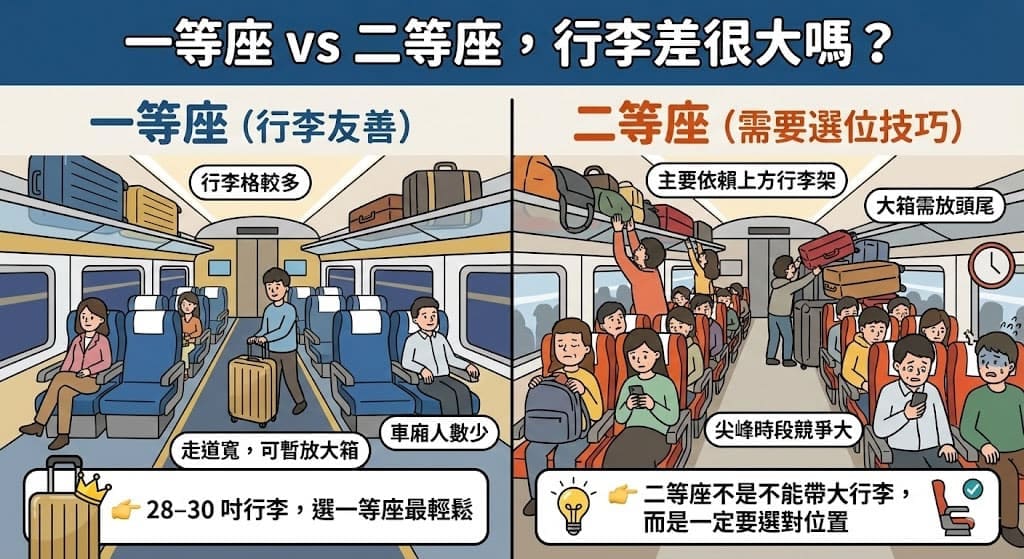 一等座與二等座車廂行李空間比較