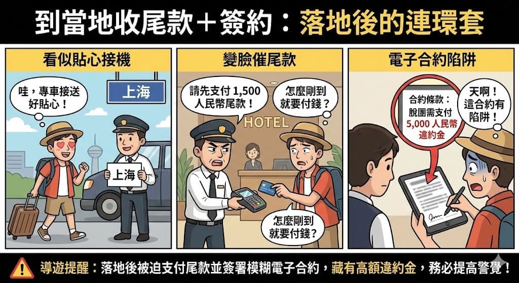 落地接私人小團到當地收尾款並簽署電子合約套路