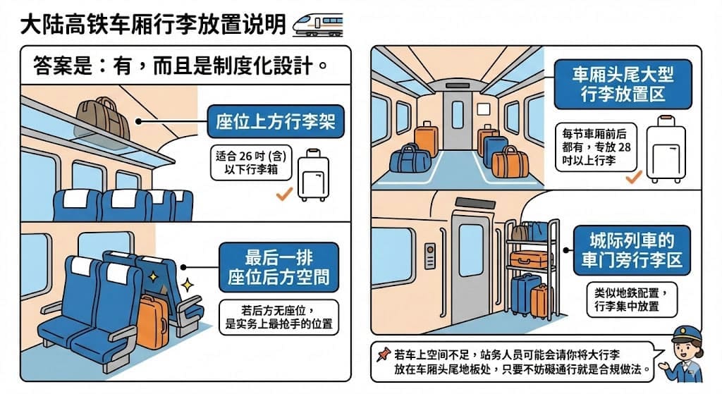 大陸高鐵車廂內行李架與座位空間
