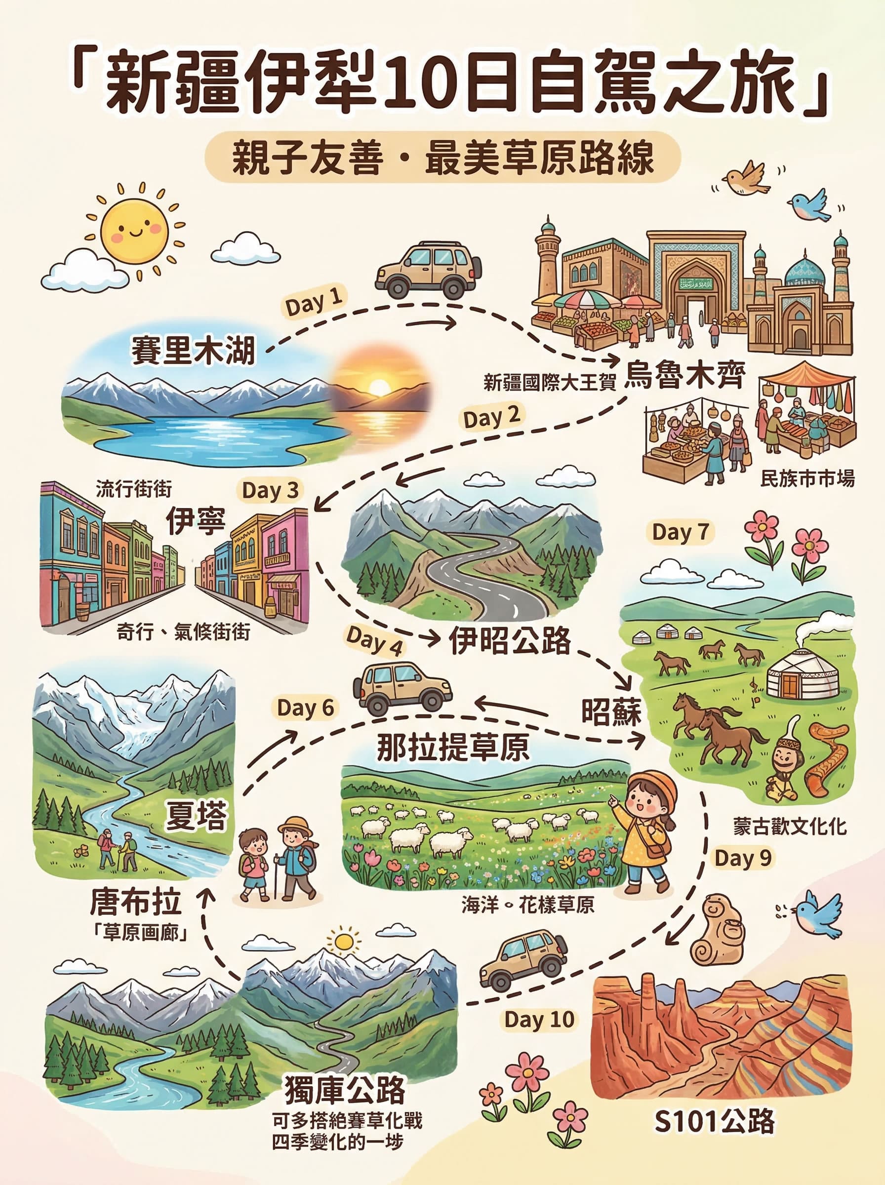 新疆伊犁河谷自駕10日遊 行程亮點