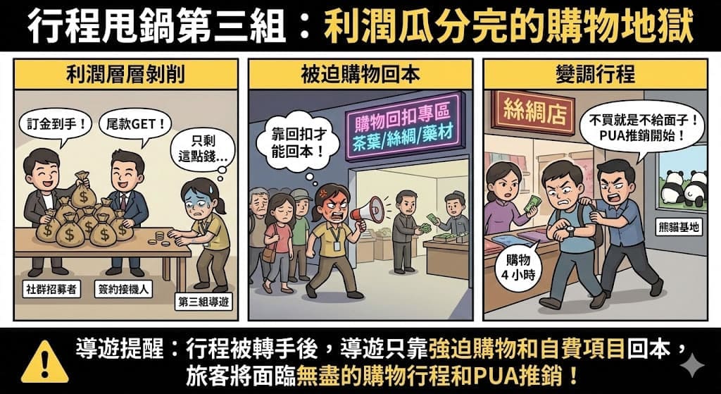 落地接私人小團將行程甩給第三組人馬強迫購物自費套路