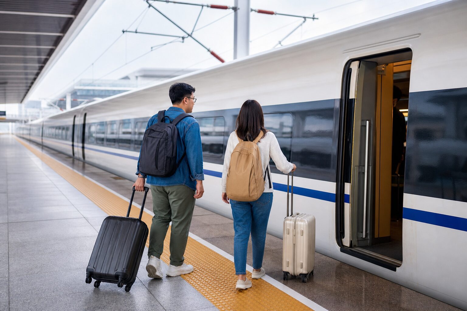 旅客帶著行李準備搭乘中國高鐵
