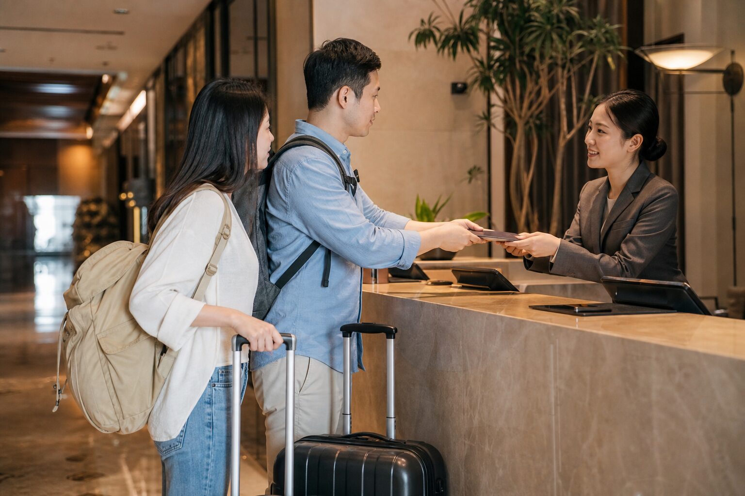 台灣旅客在中國飯店櫃台辦理入住