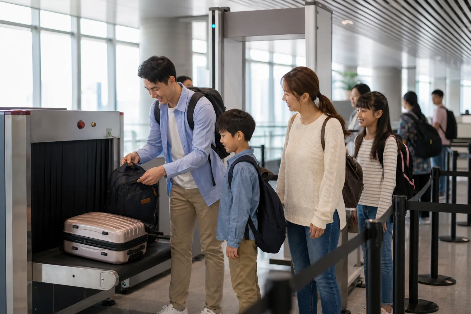 台灣旅客在大陸地鐵車站接受行李安檢情境示意圖