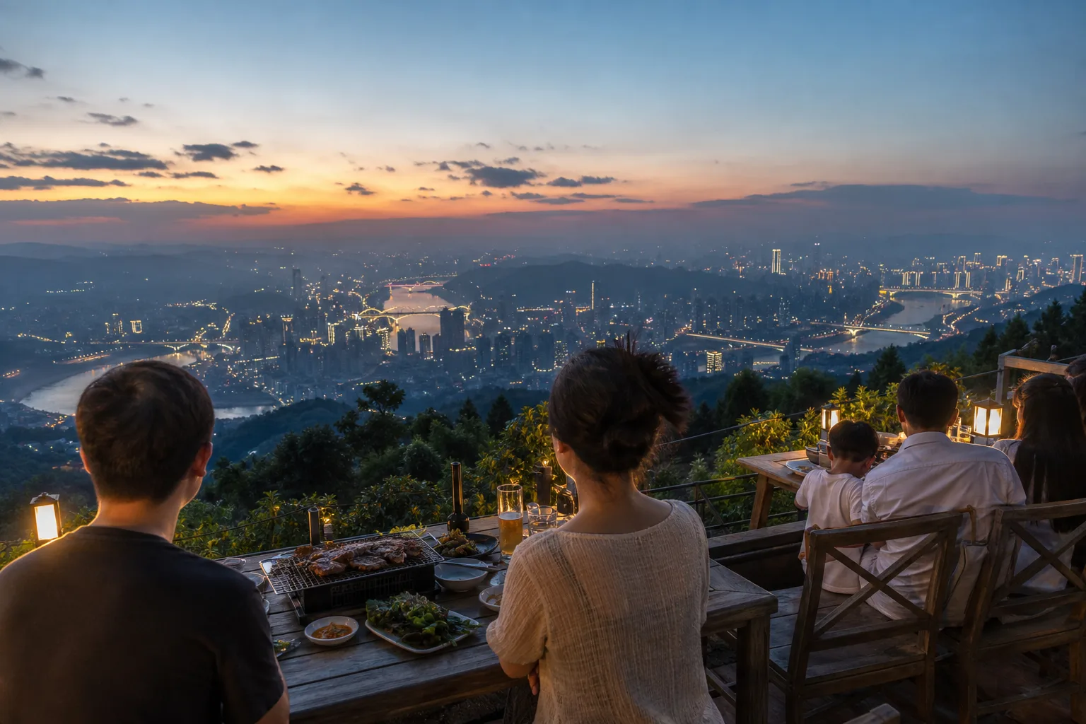 南山高處俯瞰重慶夜景餐廳情境示意圖