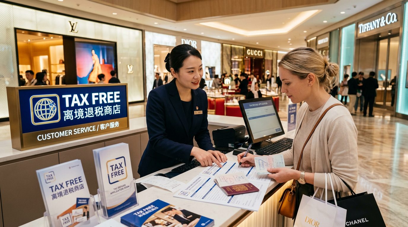 旅客在大陸百貨商場離境退稅商店客服櫃檯憑台胞證開立退稅申請單