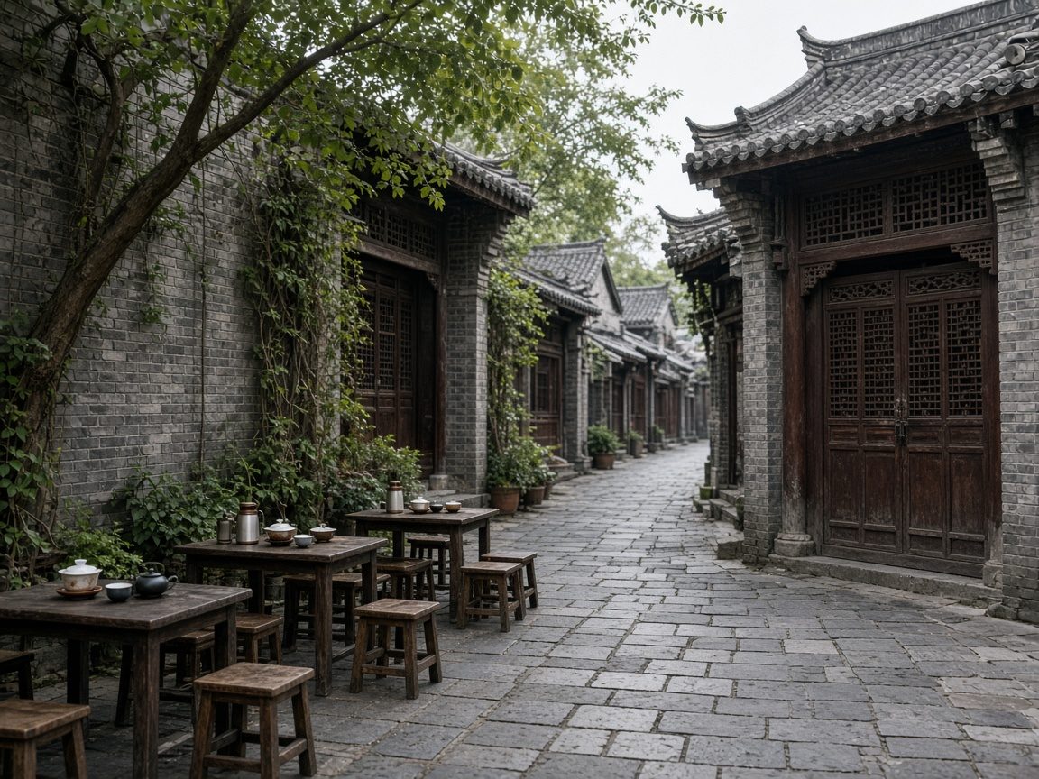 青磚窄巷與茶桌，寬窄巷子情境示意