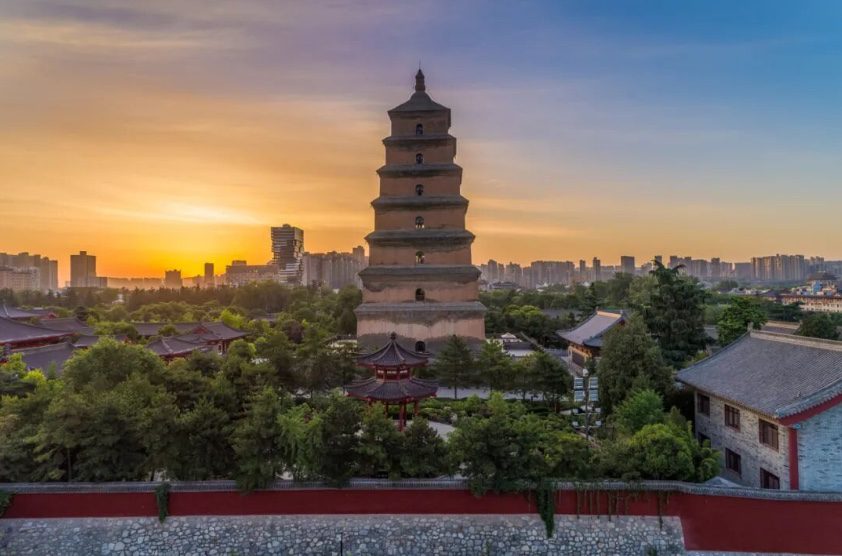夕陽下的大雁塔景觀
