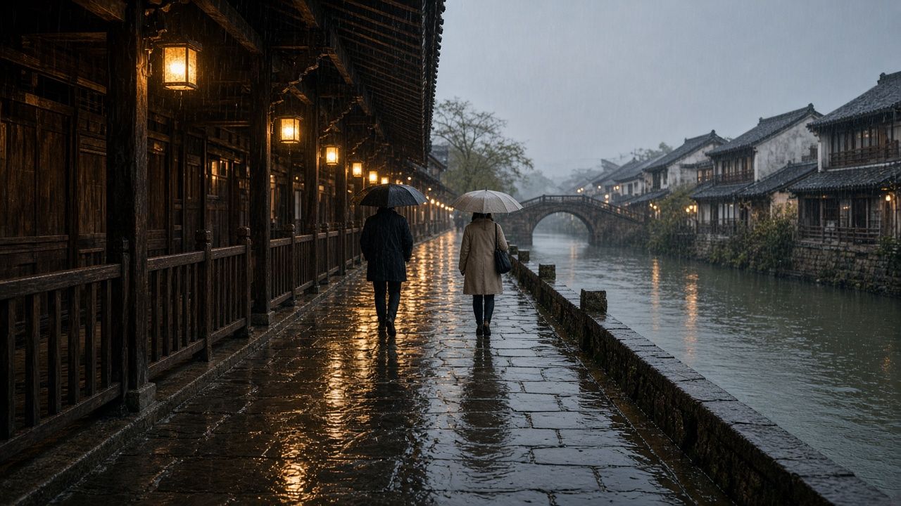 古鎮雨天廊棚情境示意圖